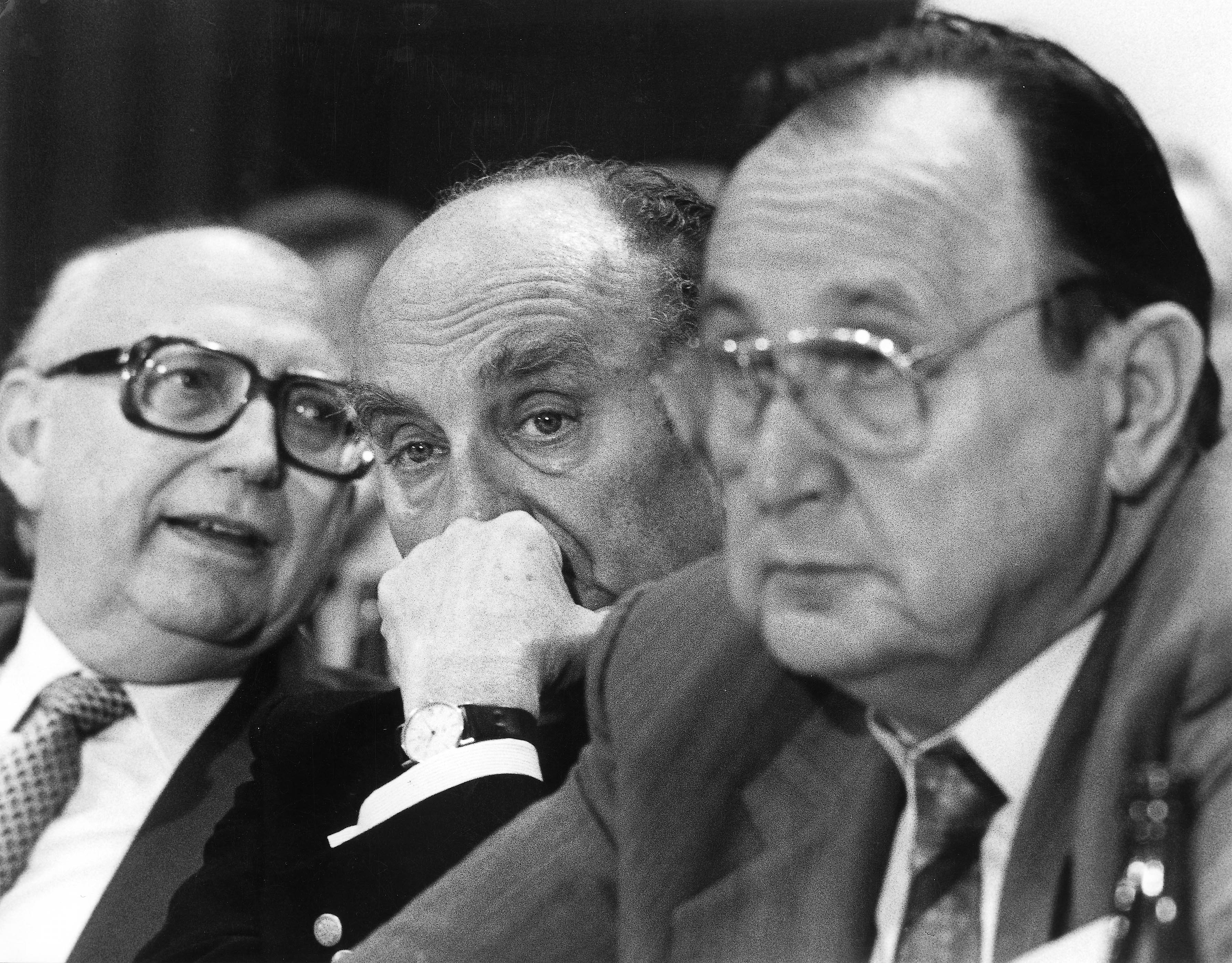 Mischnick, Graf Lambsdorff und Genscher auf dem Bundesparteitag 1988