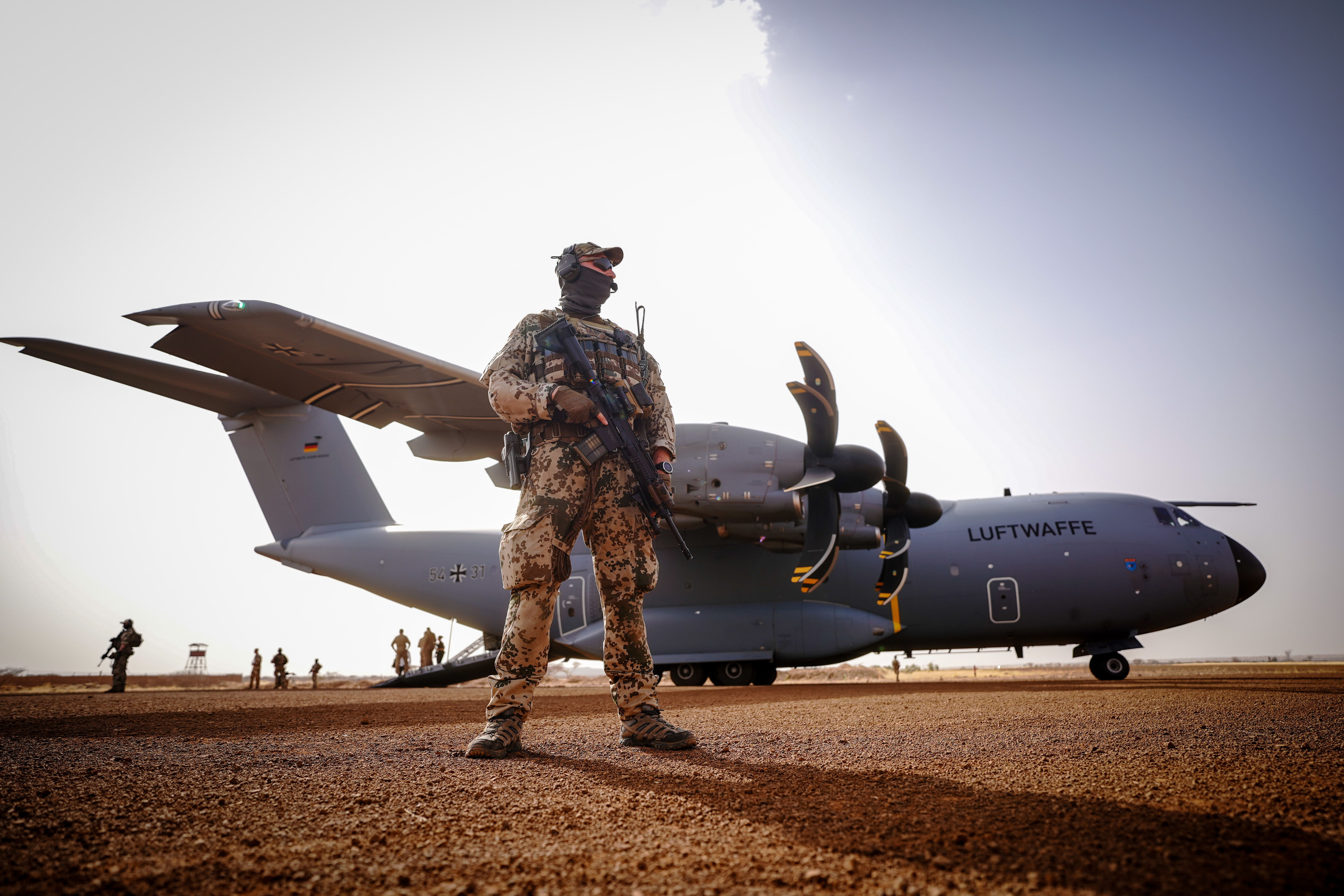 A Bundeswehr soldier at the Niamey base