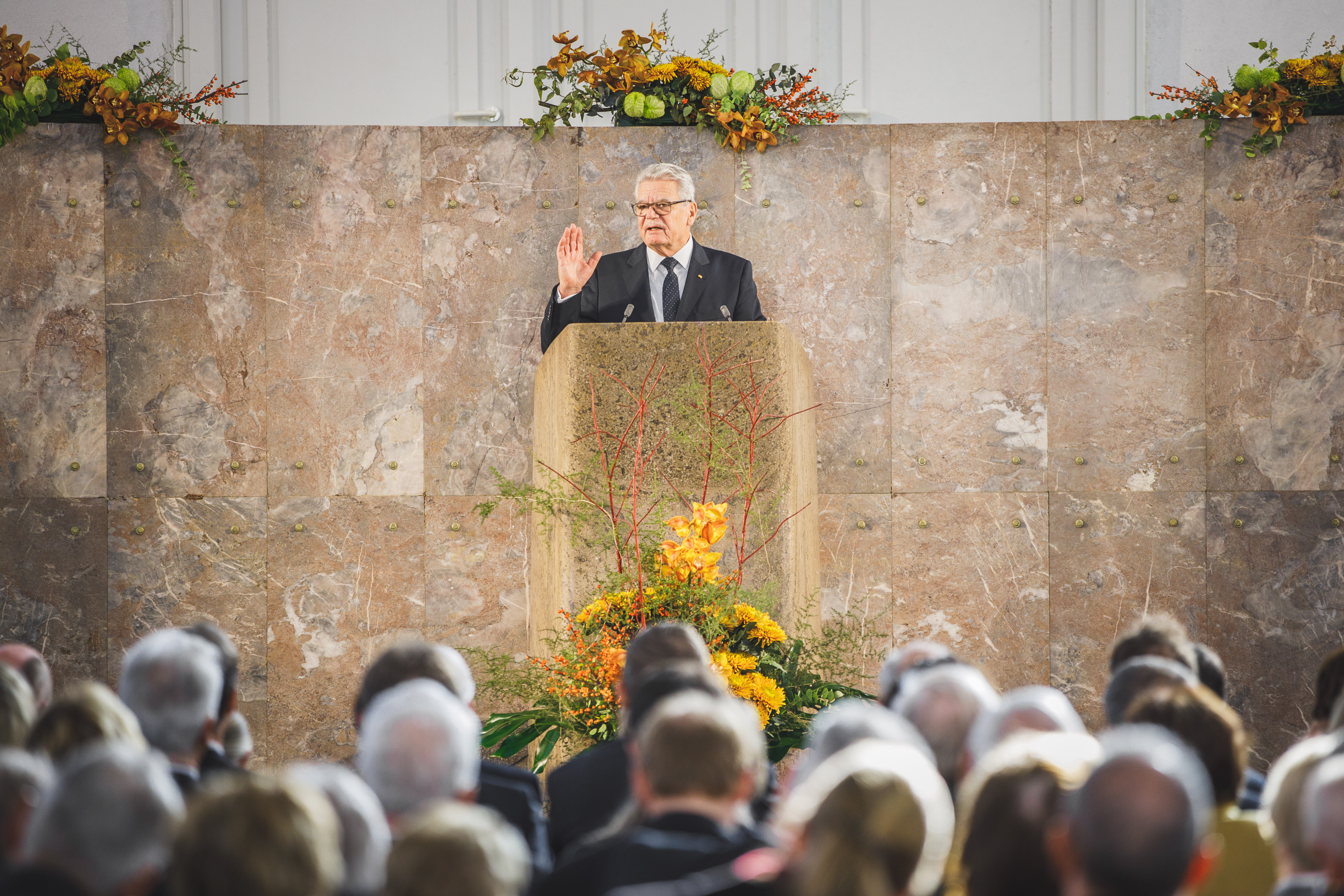 Joachim Gauck, Bundespräsident a.D., während seiner Dankesrede