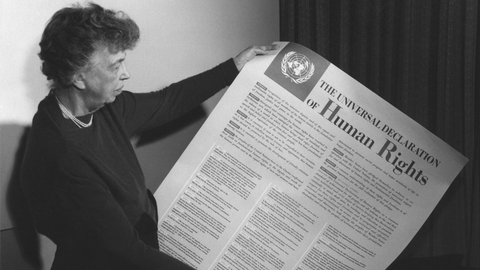 Eleanor Roosevelt, Botschafterin der USA bei den Vereinten Nationen und einer der Verfasser der Allgemeinen Erklärung der Menschenrechte