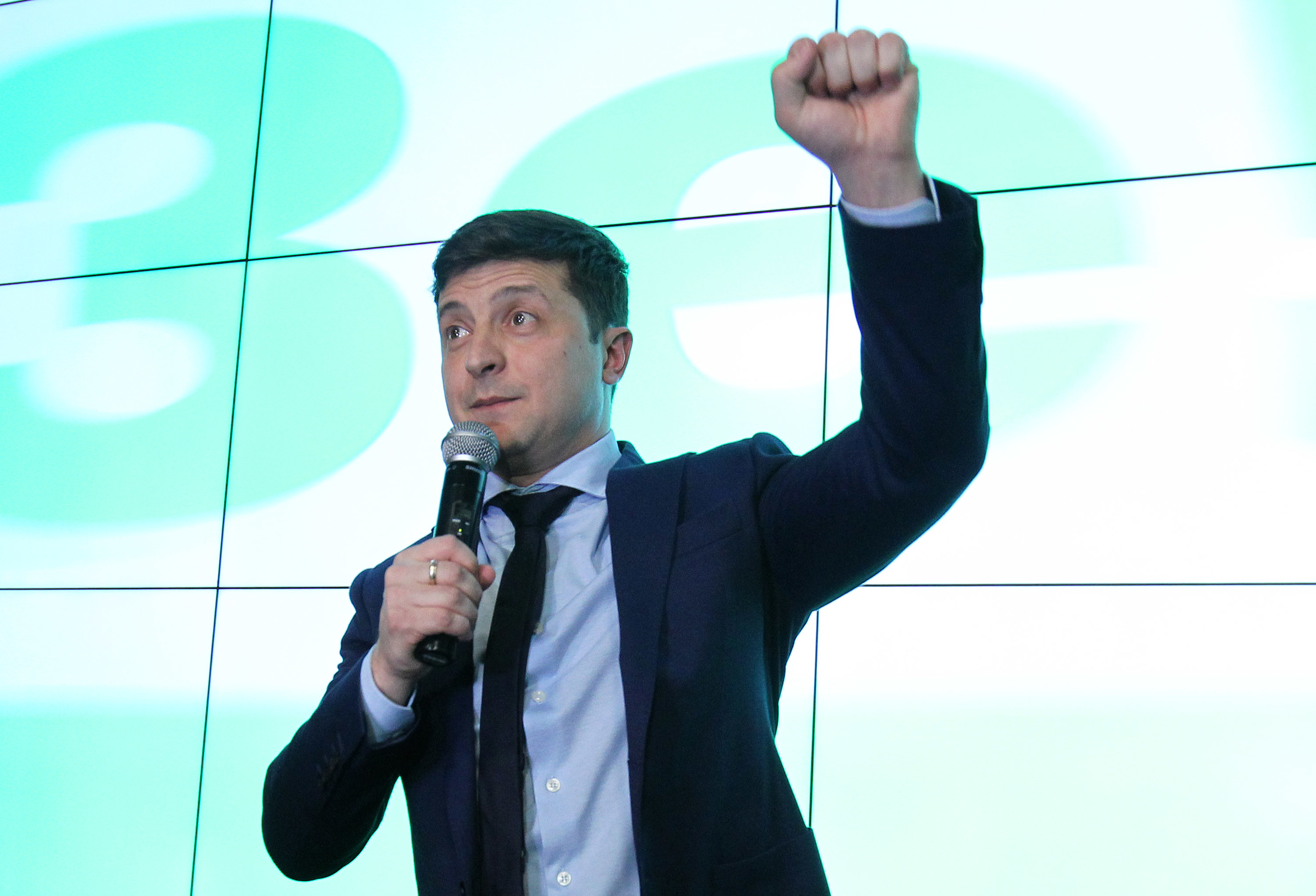 Der Komiker Wolodymyr Selenskyj nach seinem Sieg der ersten Runde der Präsidentschaftswahl 