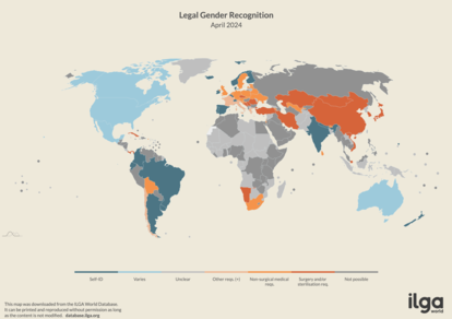 Mapa de reconocimiento legal de género en abril de 2024