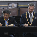 Der Prager Oberbürgermeister Zdeněk Hřib und der Bürgermeister der taiwanischen Hauptstadt Taipeh Ko Wen-je.