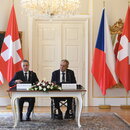 Czech President Milos Zeman, right, and his Swiss counterpart Ignazio Cassis