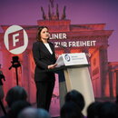 Die belarusische Oppositionsführerin Sviatlana Tsikhanouskaya bei der 17. Rede zur Freiheit