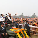 Prime Minister Narendra Modi greets people in Varanasi