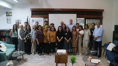 FNF Jakarta's staff, along with Moritz Kleine-Brockhoff (Head of Regional Office Southeast and East Asia) and Dr. René Klaff (Head of International Department), standing together with our local civil society partners.