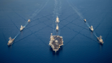 Ships from Standing NATO Maritime Group 2 sail in the Mediterranean Sea