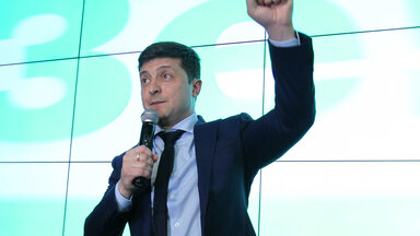 Der Komiker Wolodymyr Selenskyj nach seinem Sieg der ersten Runde der Präsidentschaftswahl 