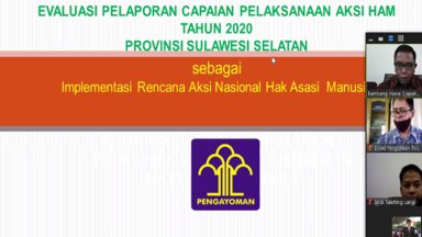 Pemaparan dalam Rapat Koordinasi Online tentang Impelemntasi Pelaksanaan Indikator Kabupaten/Kota Peduli HAM (KKPHAM). 