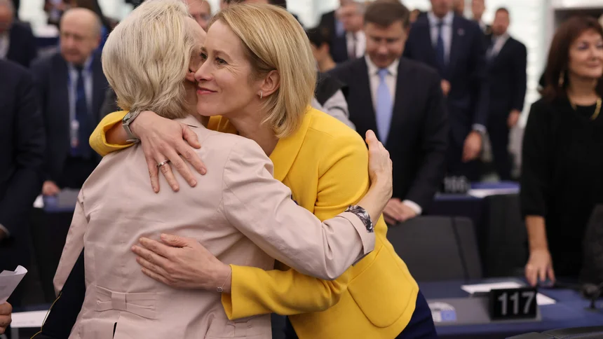 Kaja Kallas, new EU High Representative for Foreign Affairs, hugs EU Commission President Ursula von der Leyen